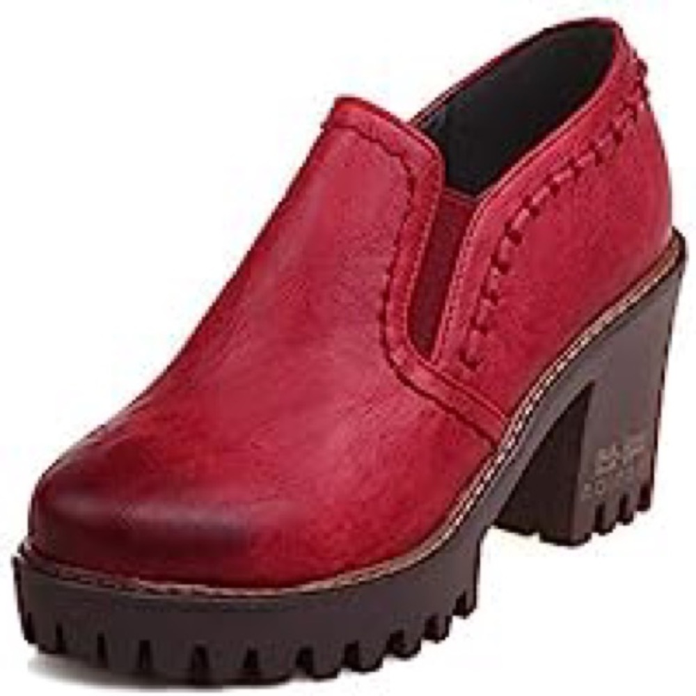 Red chunky platform shoe bootie loafer
